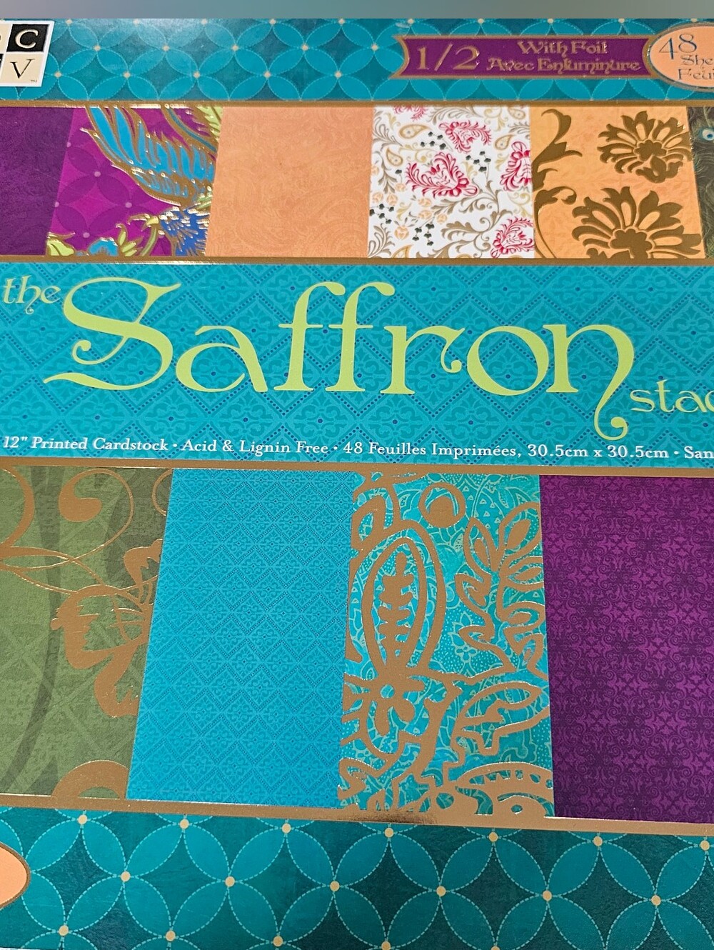 DCWV, Vintage Decorative Cardstock Pad 12x12 - Teal, Purple, Gold, with Felt.New
